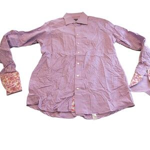 Eton Mens Purple Gingham Check Dress Shirt Contemporary Fit Floral Cuff 17.5 44